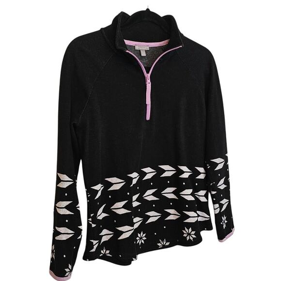 T by Talbots Geo Jacquard Half-Zip Pullover – Size MP – Black, White, Purple - Picture 3 of 5